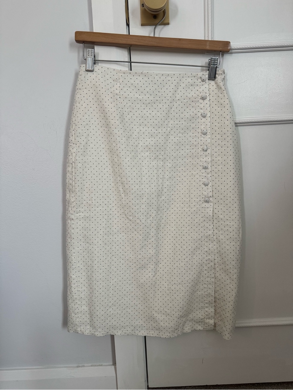 Forever 21 Cream Polka Dot Side-Button Pencil Skirt